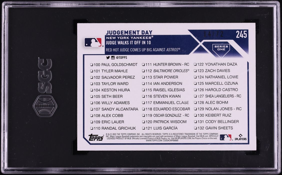 2023 Topps Combo Card Black Aaron Judge /72 #245 SGC 9.5 MINT+ - Photo 2