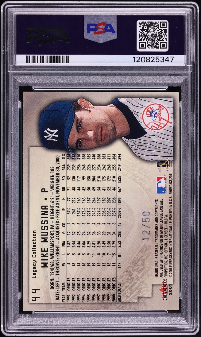 2001 Fleer Showcase Legacy Mike Mussina /50 #44 PSA 9 MINT - Photo 2