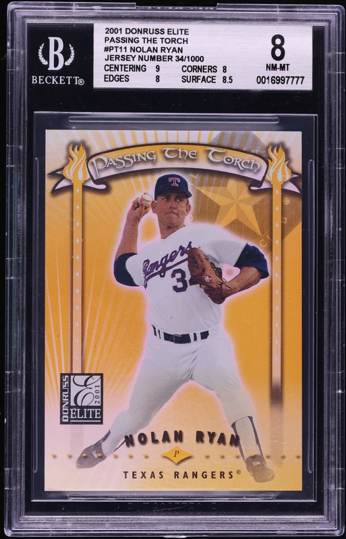 2001 Donruss Elite Passing The Torch Nolan Ryan JERSEY # 34/1000 #PT-11 BGS 8 NM-MT