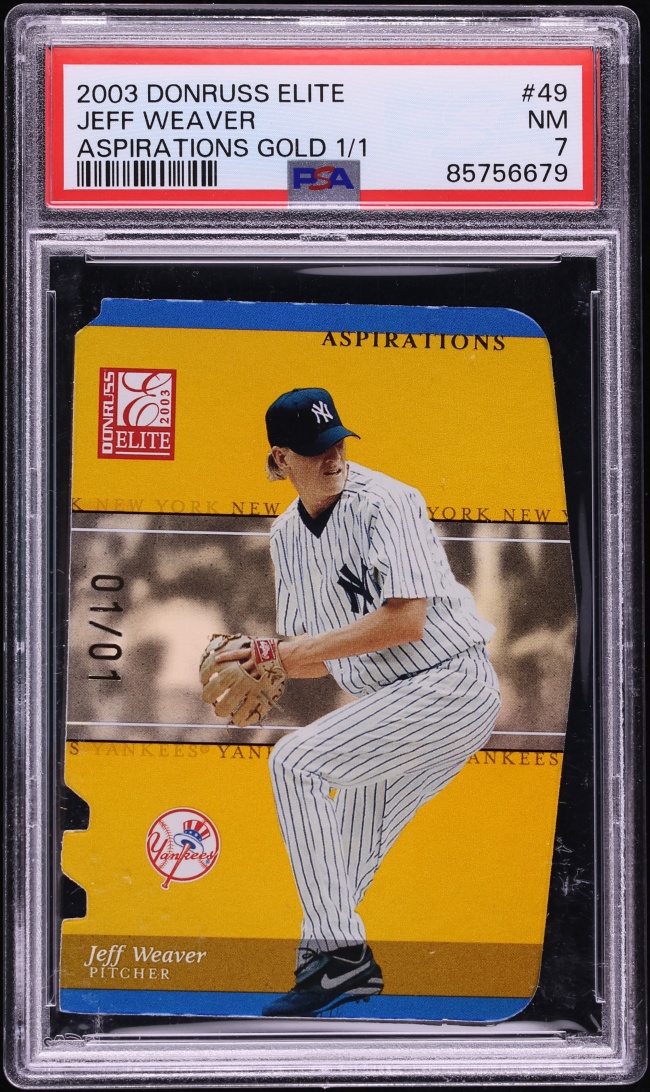 2003 Donruss Elite Aspirations Gold Die-Cut Jeff Weaver 1/1 #49 PSA 7 NRMT