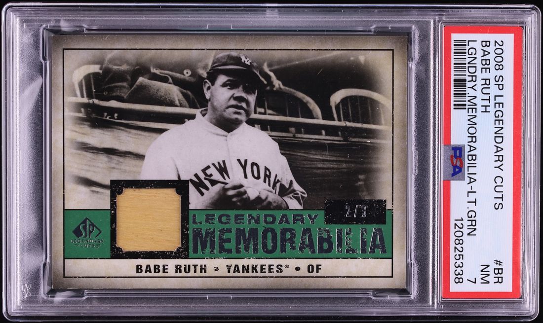 2008 SP Legendary Cuts Memorabilia Light Green Babe Ruth GAME USED BAT RELIC /3 PSA 7 NRMT