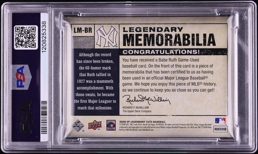 2008 SP Legendary Cuts Memorabilia Light Green Babe Ruth GAME USED BAT RELIC /3 PSA 7 NRMT - Photo 2