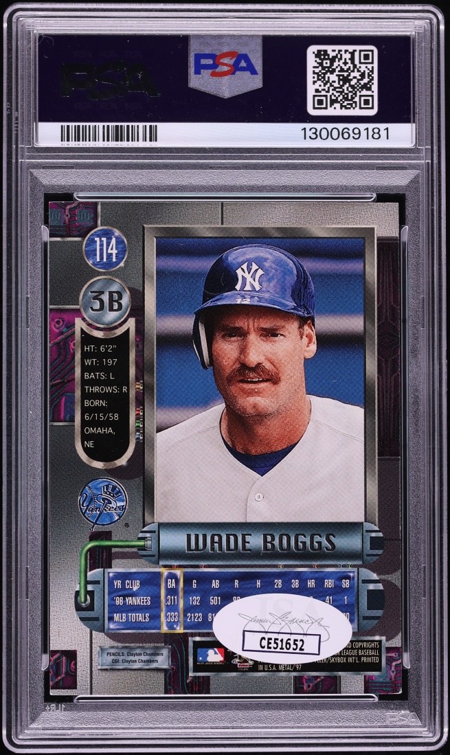 1997 Metal Universe Wade Boggs AUTO DNA 9 #114 PSA 6 EXMT - Photo 2