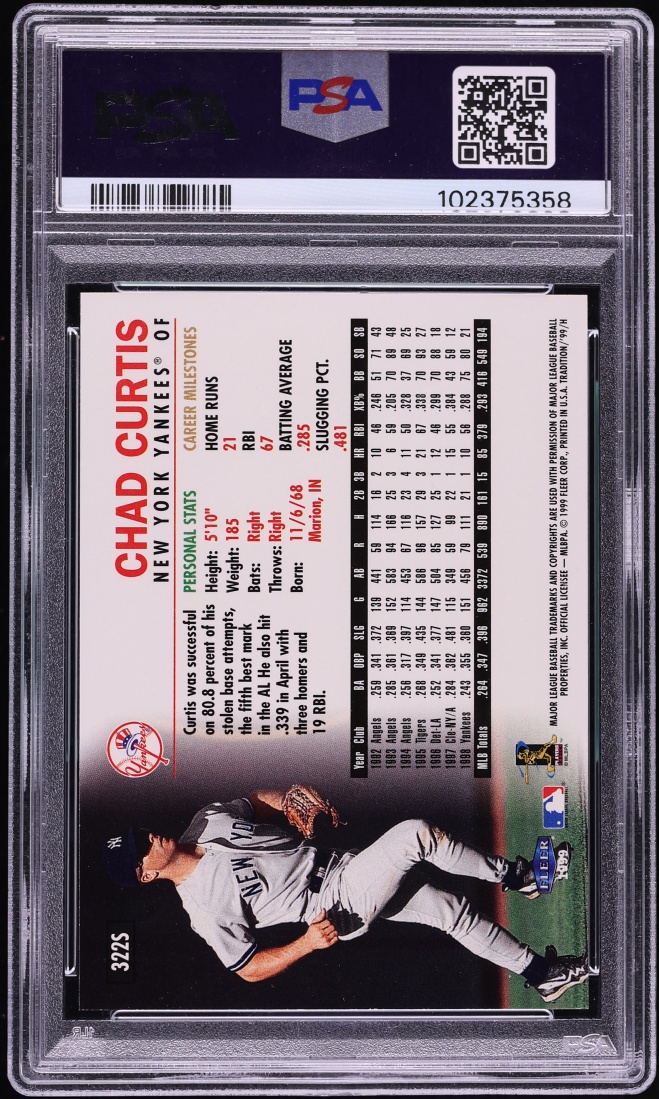 1999 Fleer Tradition Starting Nine Chad Curtis 1/9 #322S PSA 8 NM-MT - Photo 2