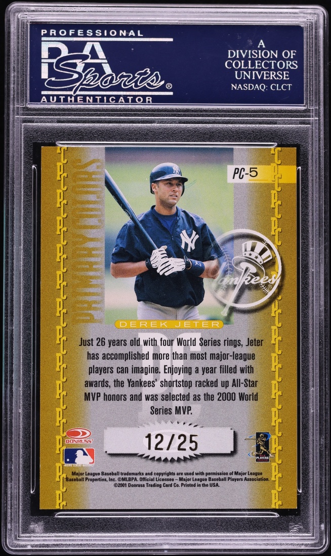 2001 Donruss Elite Primary Colors Yellow Derek Jeter /25 #PC-5 PSA 9 MINT - Photo 2