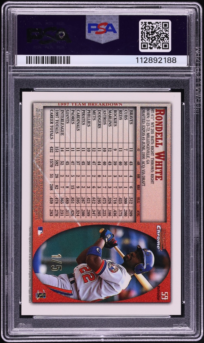 1998 Bowman Chrome Golden Anniversary Refractor Rondell White 1/5 #59 PSA 9 MINT - Photo 2