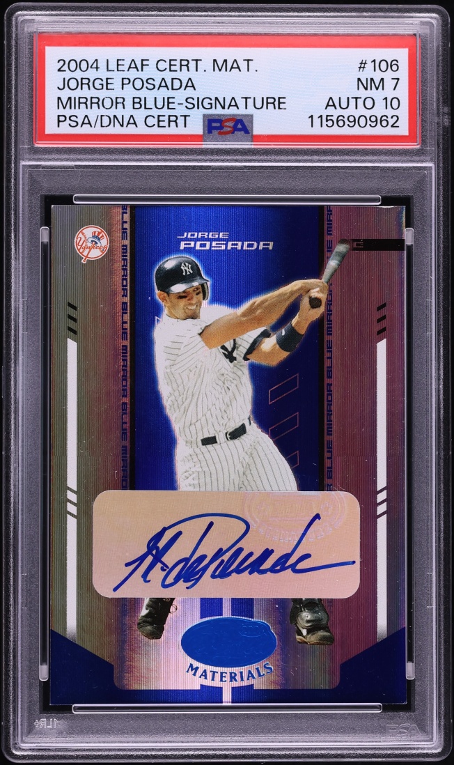 2004 Leaf Certified Mirror Blue Jorge Posada AUTO DNA 10 1/25 #106 PSA 7 NRMT