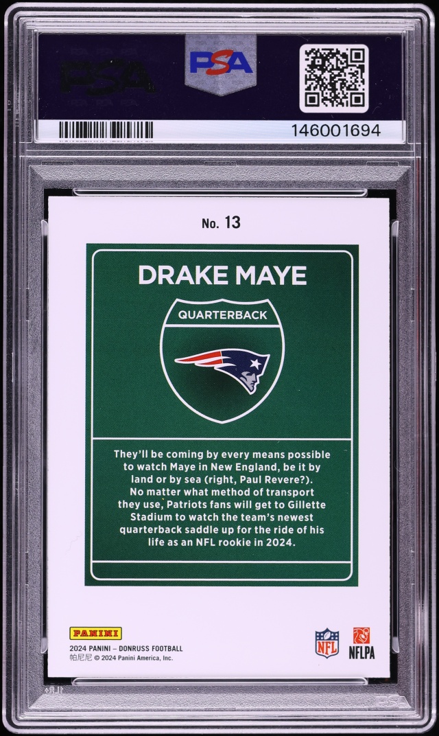 2024 Donruss Downtown Drake Maye ROOKIE #13 PSA 8 NM-MT