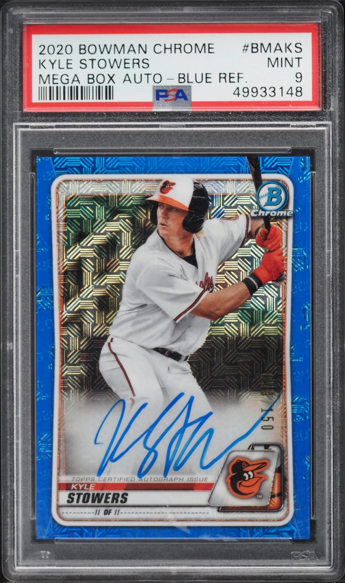 2020 Bowman Chrome Mega Box Blue Refractor Kyle Stowers PROSPECT AUTO /150 #BMA-KS PSA 9 MINT