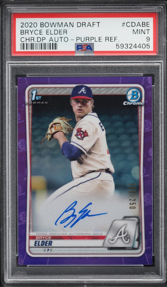 2020 Bowman Chrome Draft Picks Purple Refractor Bryce Elder PROSPECT AUTO /250 PSA 9 MINT