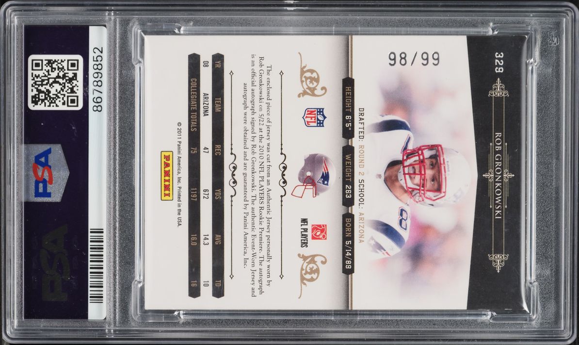2010 National Treasures Rob Gronkowski ROOKIE PATCH AUTO /99 #329 PSA 7 NRMT