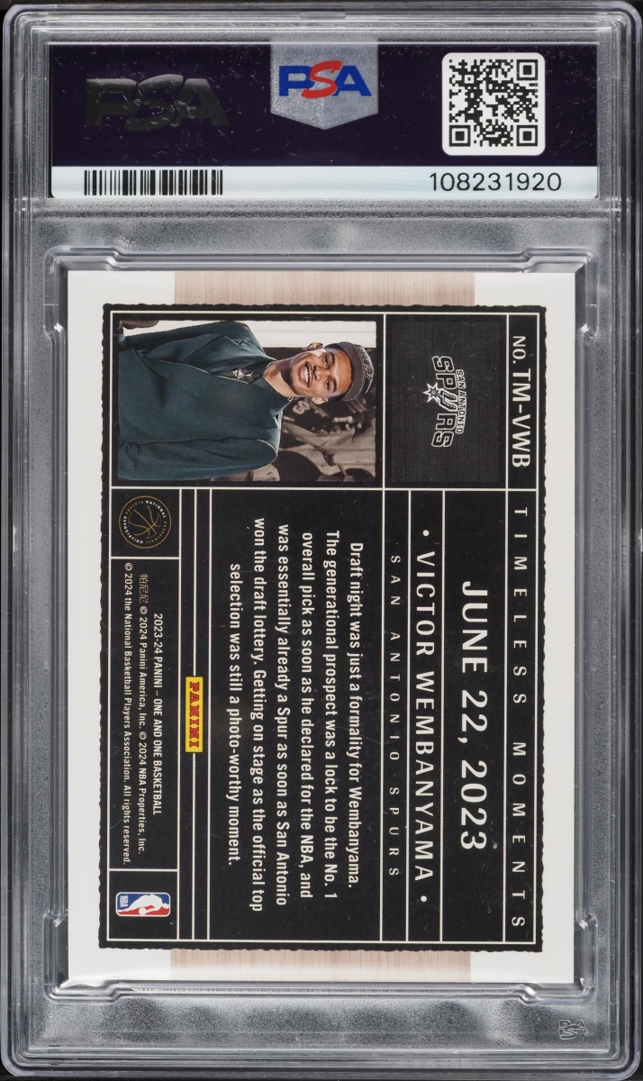 2023 Panini One And One Timeless Moments Victor Wembanyama ROOKIE /99 #TMVWB PSA 10 GEM MINT