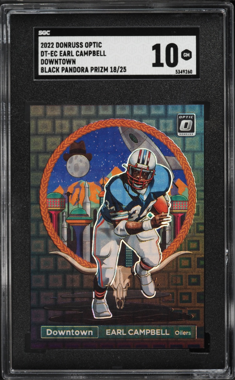 2022 Donruss Optic Downtown Black Pandora Prizm Earl Campbell /25 #DT-EC SGC 10 GEM MINT
