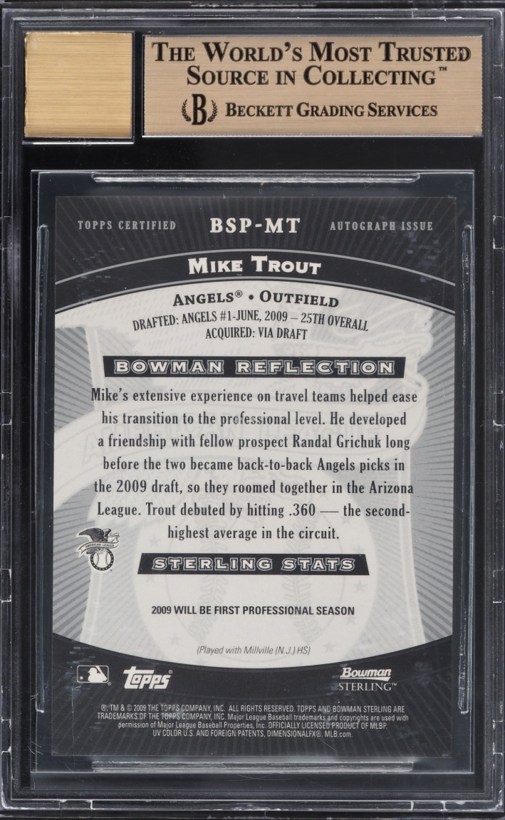 2009 Bowman Sterling Mike Trout PROSPECT AUTO #BSP-MT BGS 9.5 GEM MINT