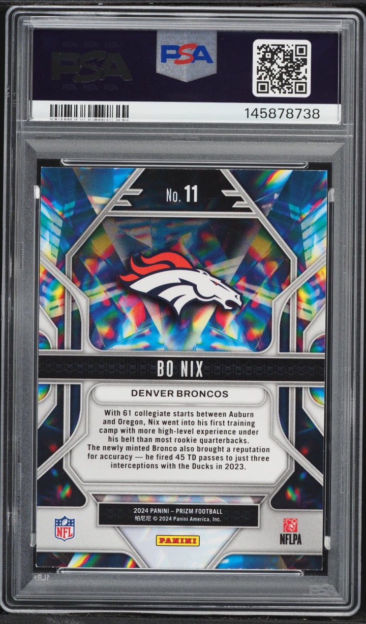 2024 Panini Prizm Prizmatic Bo Nix ROOKIE #11 PSA 9 MINT