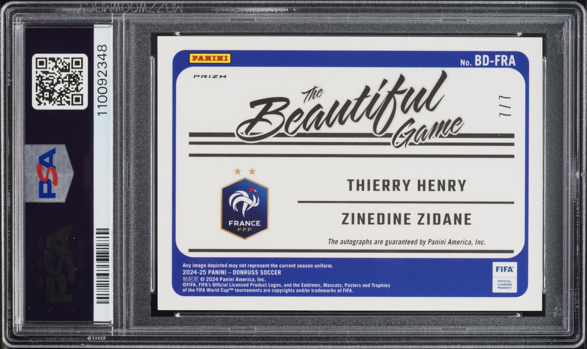 2024 Donruss FIFA The Beautiful Game Blue Thierry Henry Zinedine Zidane AUTO 7/7 #BD-FRA PSA 10