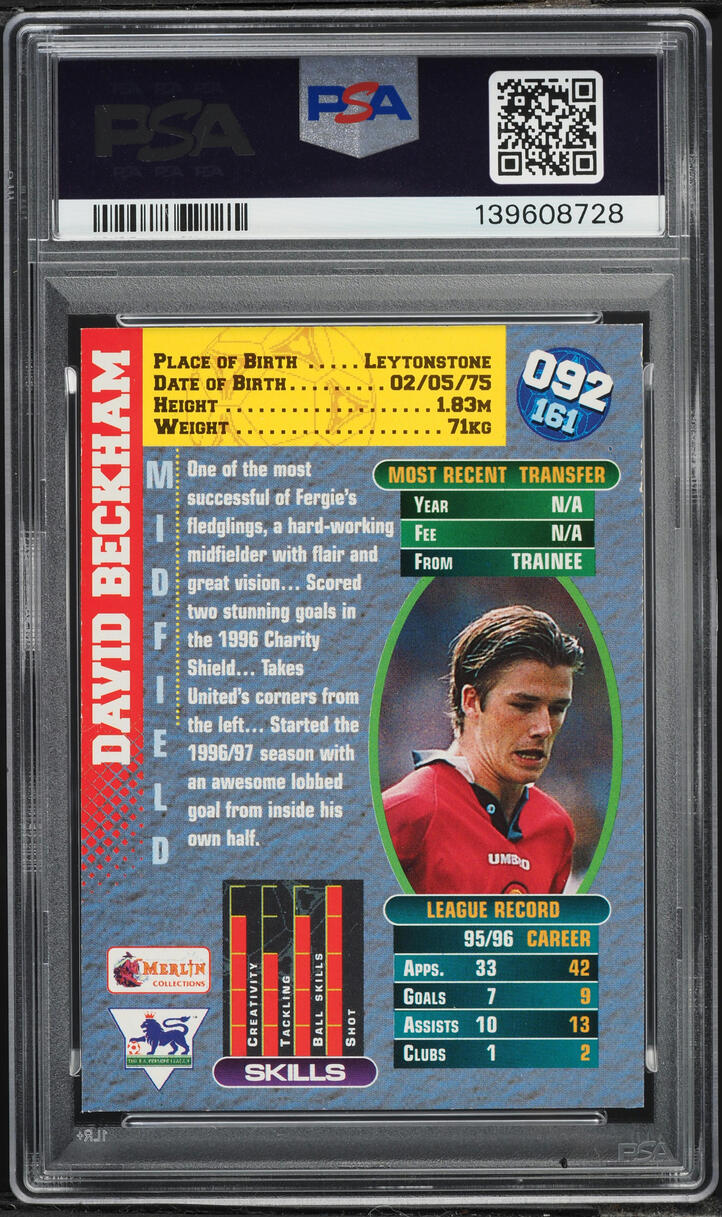 1996 Merlin Premier Gold David Beckham ROOKIE #92 PSA 6 EXMT