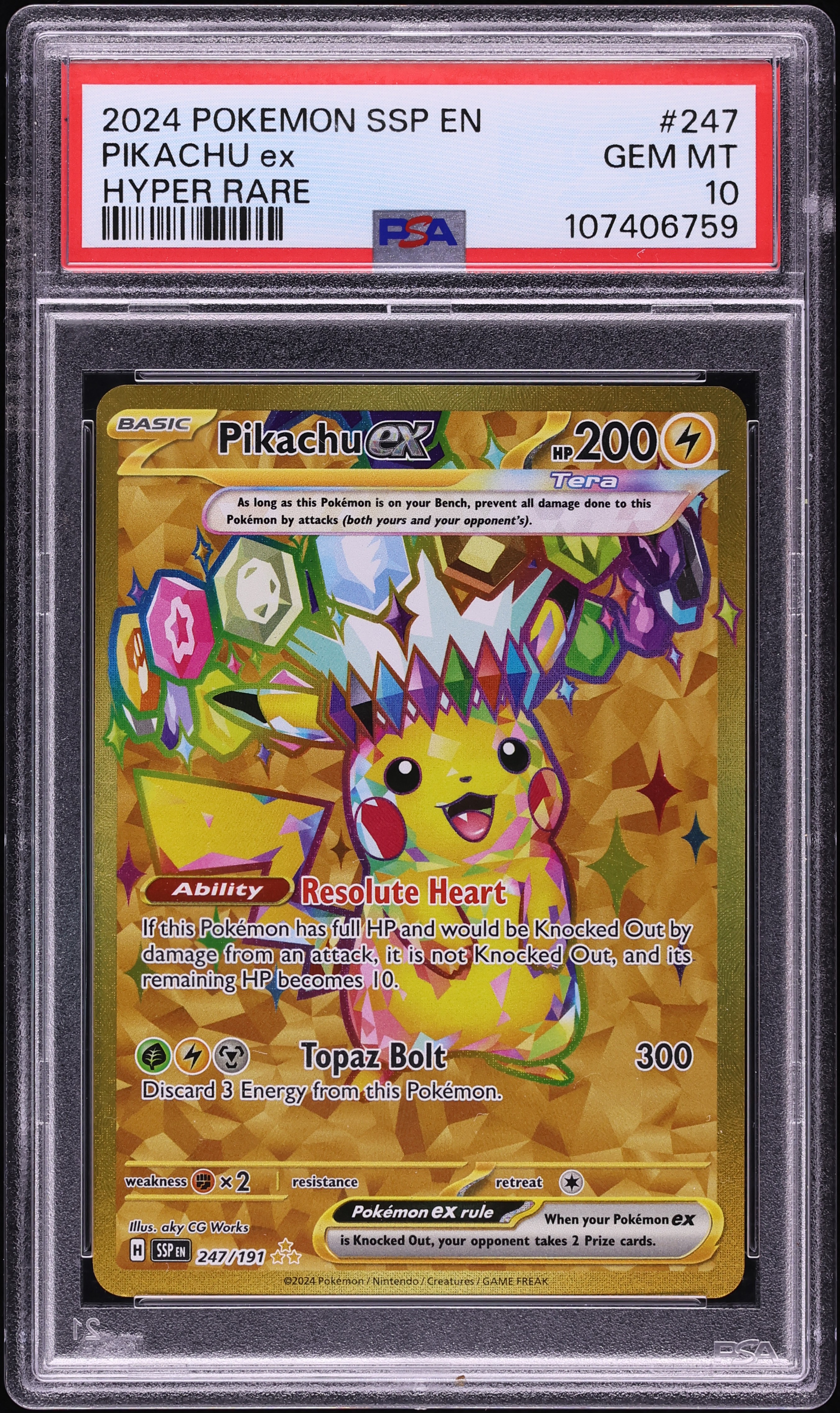 2024 Pokemon Scarlet & Violet Surging Sparks Gold Rare Pikachu ex #247 PSA 10 GEM MINT
