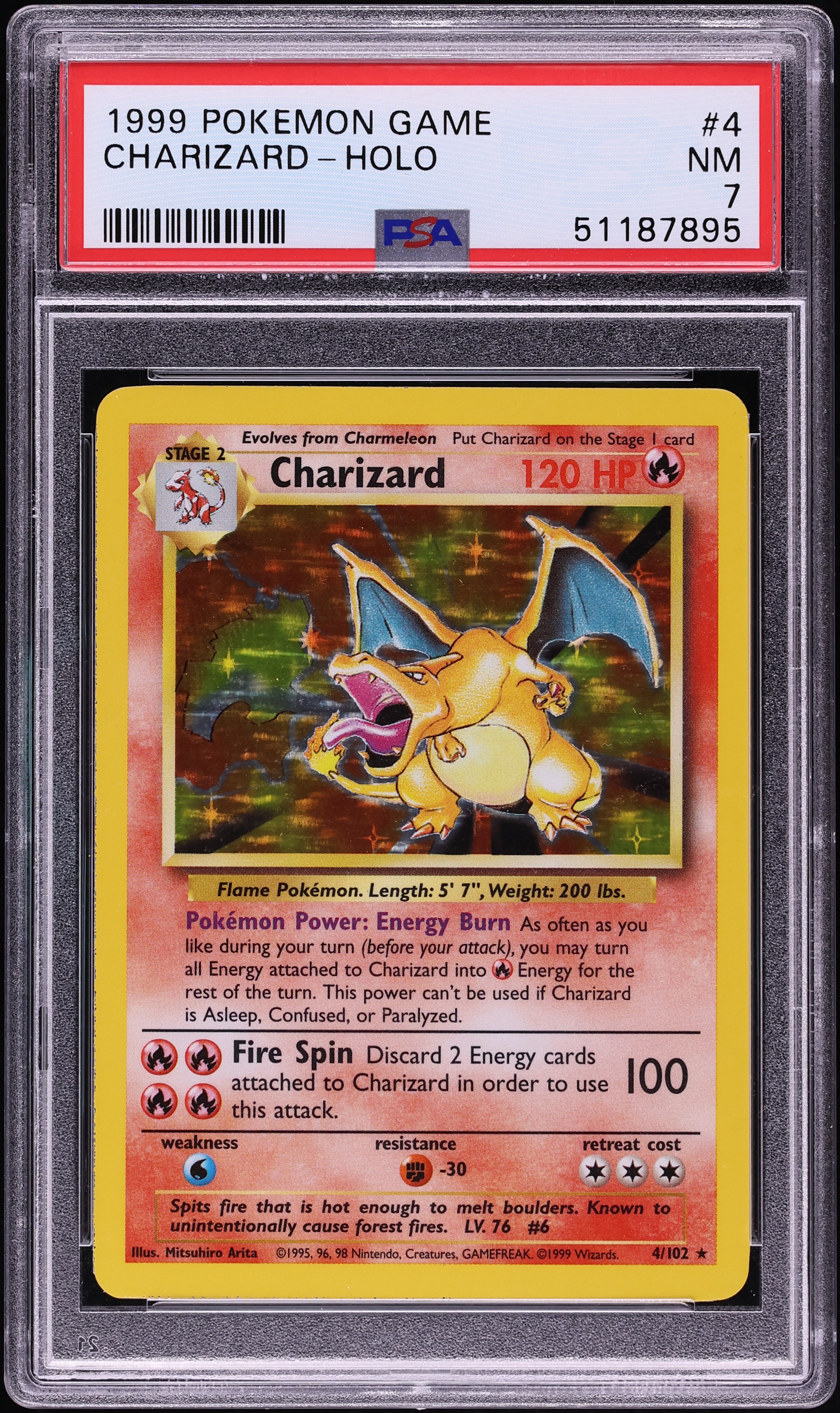 1999 Pokemon Base Set Holo Charizard #4 PSA 7 NRMT