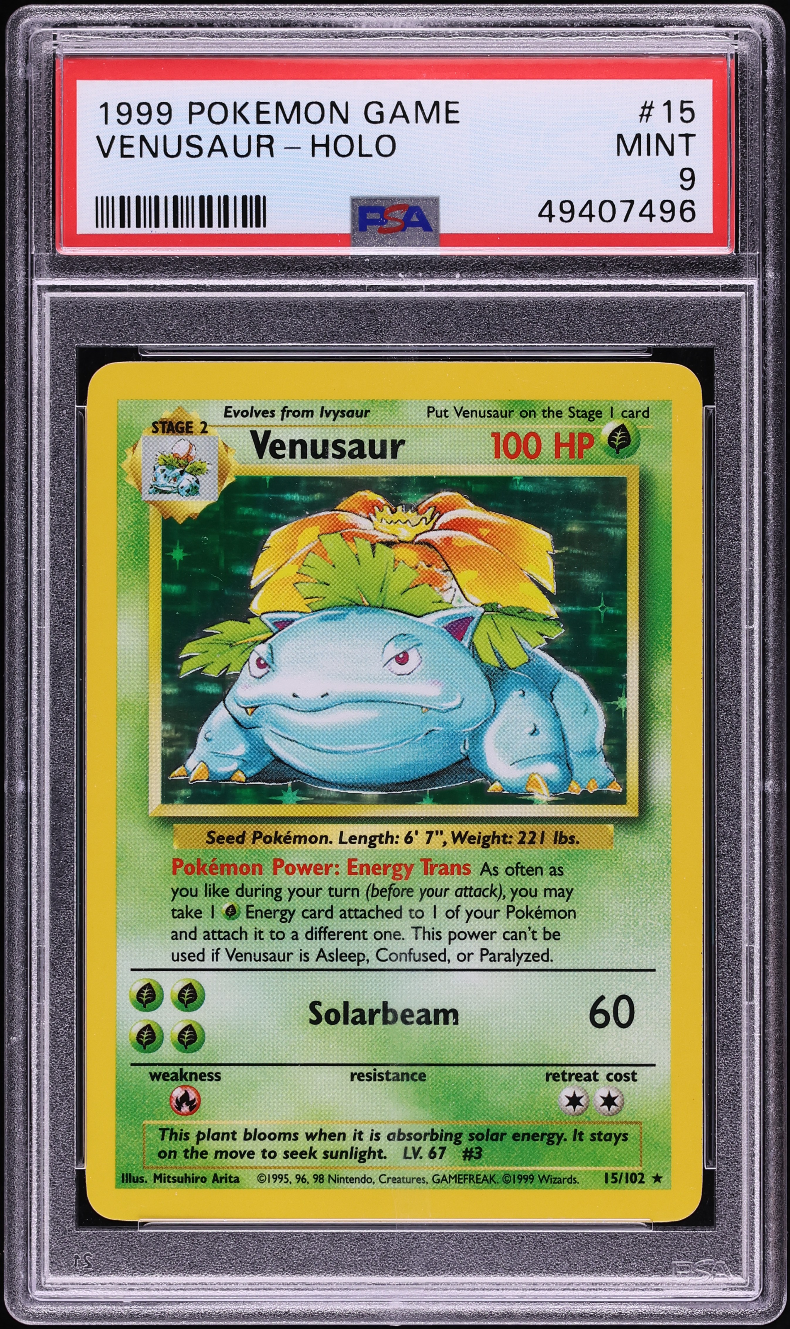 1999 Pokemon Base Set Holo Venusaur #15 PSA 9 MINT