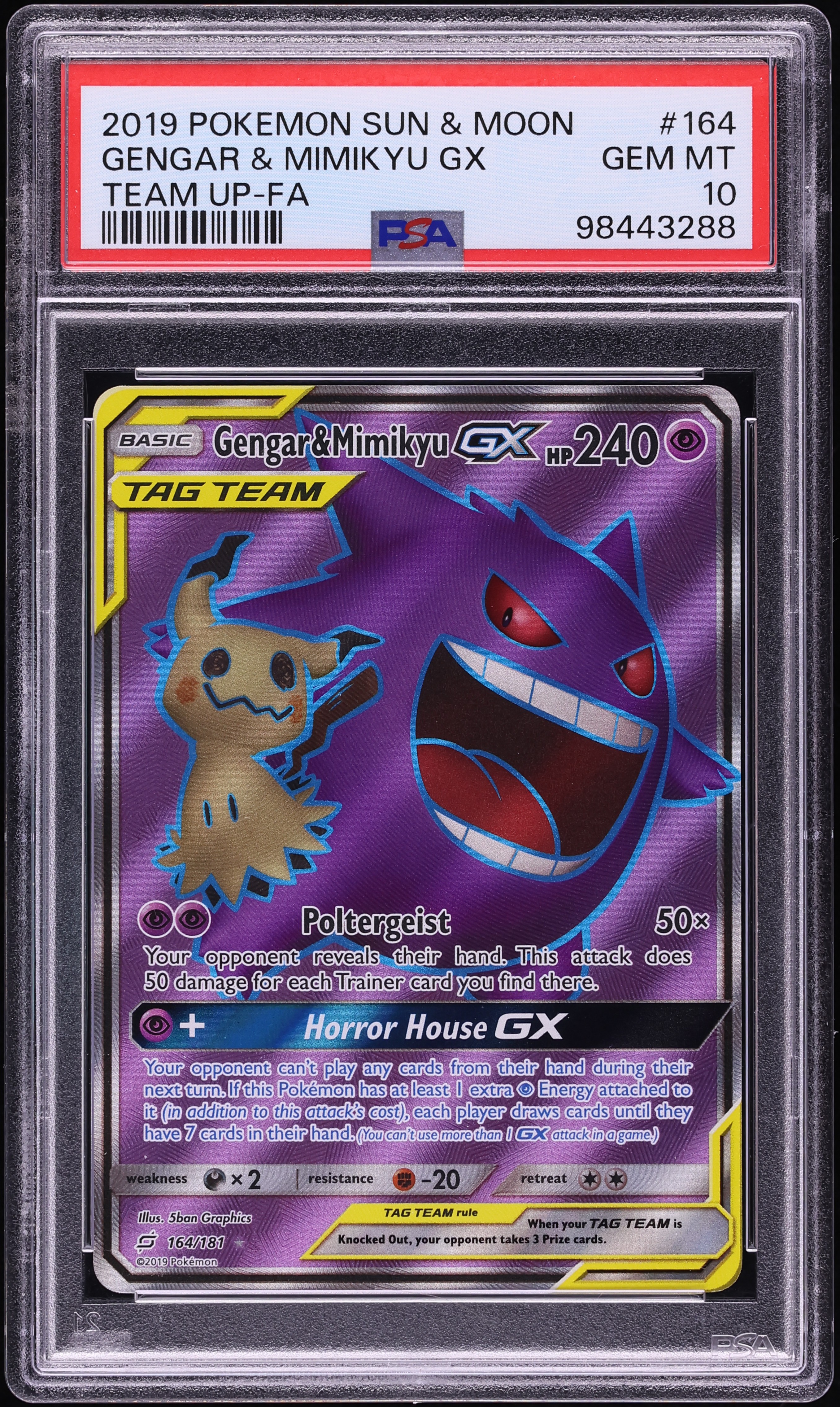 2019 Pokemon Sun & Moon Team Up Full Art Gengar & Mimikyu GX #164 PSA 10 GEM MINT