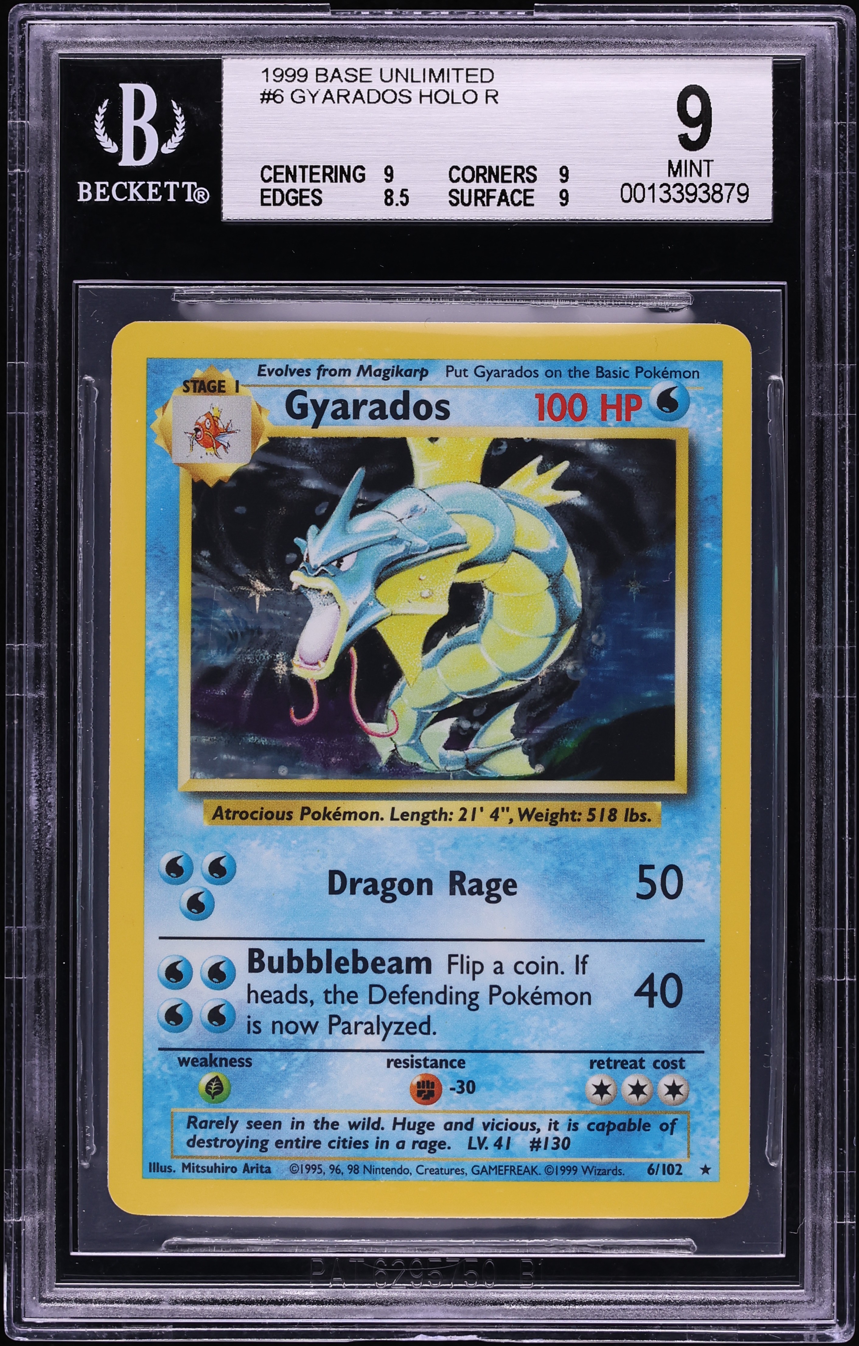 1999 Pokemon Base Set Holo Gyarados #6 BGS 9 MINT