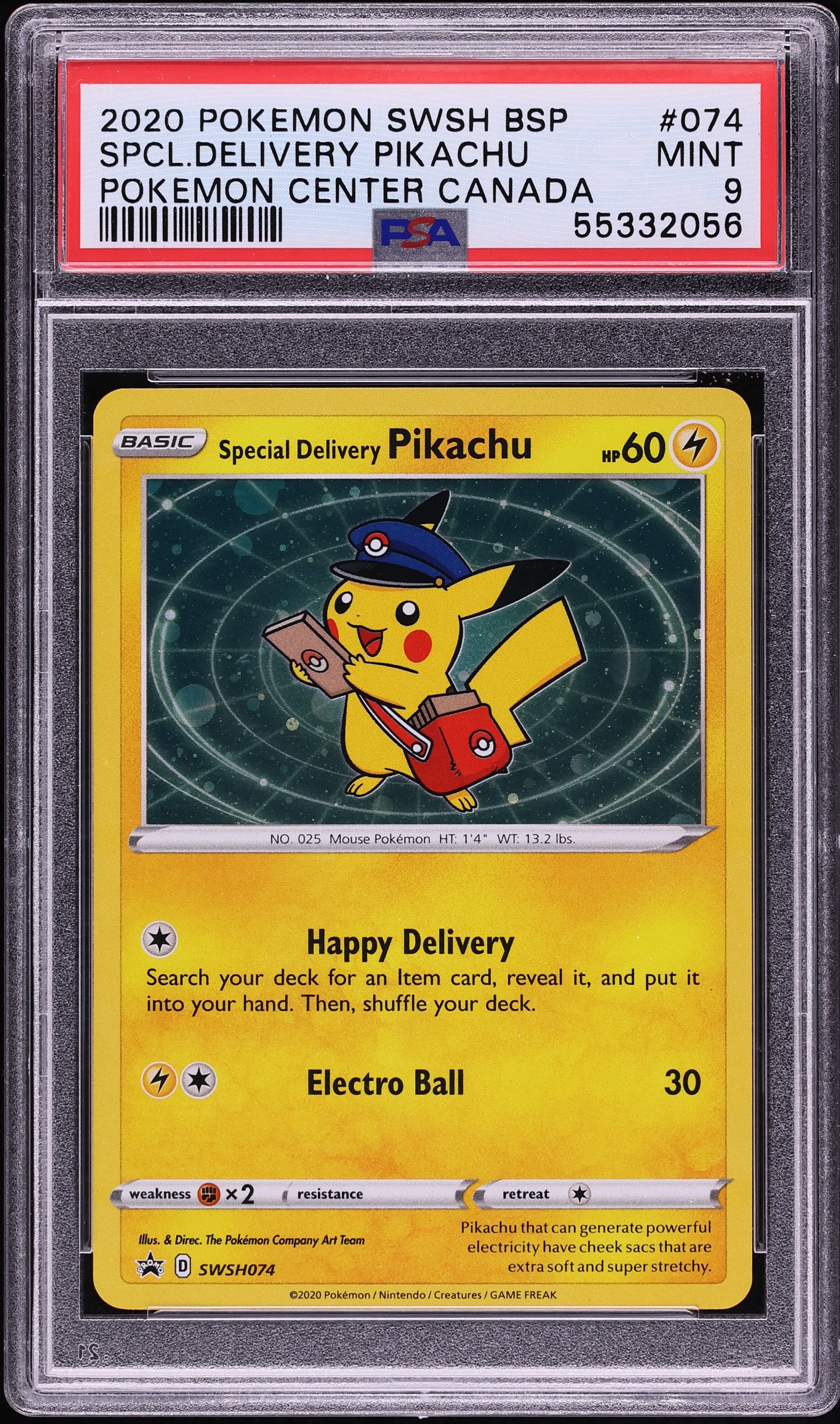 2020 Pokemon SWSH Promo Center Canada Holo Special Delivery Pikachu #SWSH074 PSA 9 MINT