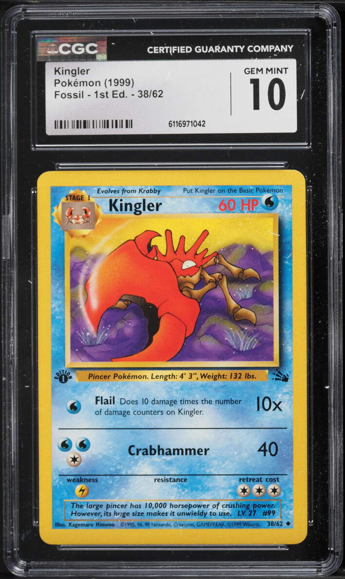 1999 Pokemon Fossil 1st Edition Kingler #38 CGC 10 GEM MINT