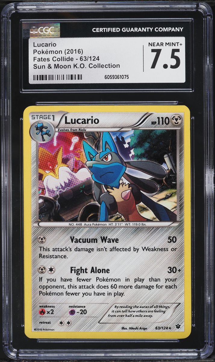 2016 Pokemon Sun & Moon Fates Collide K.O. Collection Lucario #63 CGC 7.5 NRMT+
