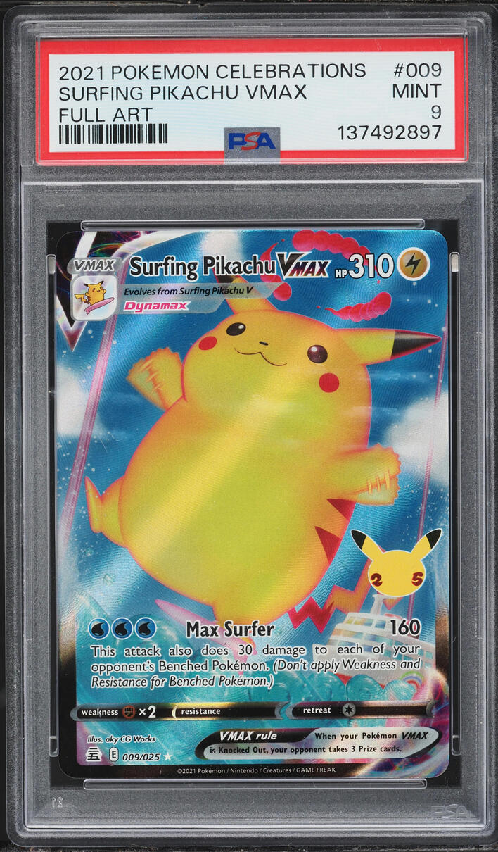 2021 Pokemon Sword & Shield Celebrations Full Art Surfing Pikachu VMAX #9 PSA 9 MINT