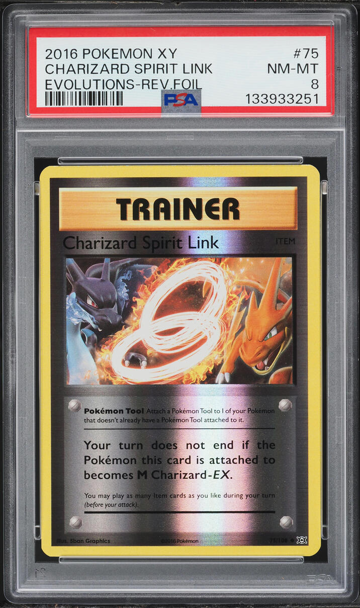 2016 Pokemon XY Evolutions Reverse Holo Charizard Spirit Link #75 PSA 8 NM-MT