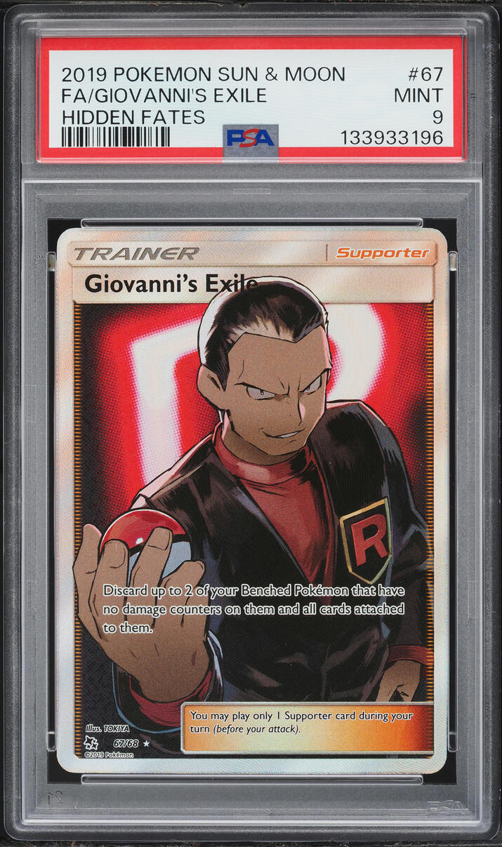 2019 Pokemon Sun & Moon Hidden Fates Full Art Giovanni's Exile #67 PSA 9 MINT