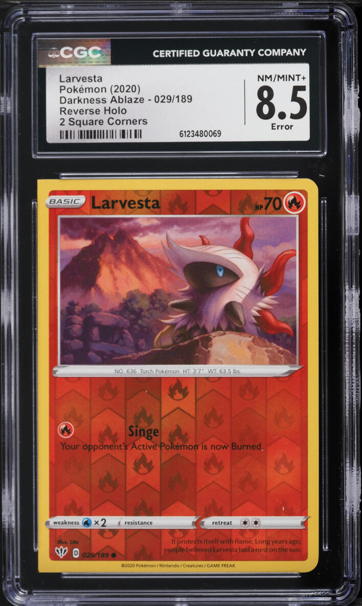 2020 Pokemon Sword & Shield Darkness Ablaze Reverse Holo Larvesta #029 CGC 8.5 NM-MT+