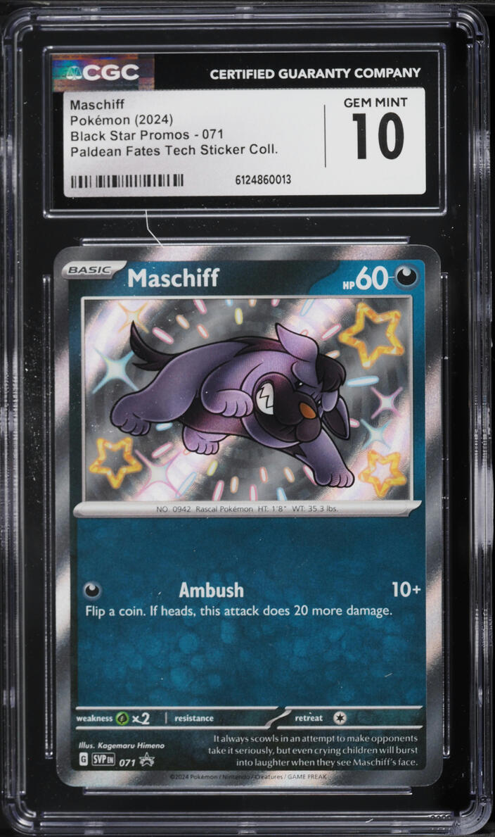 2024 Pokemon Scarlet & Violet Promo Paldean Fates Tech Sticker Maschiff #71 CGC 10 GEM MINT