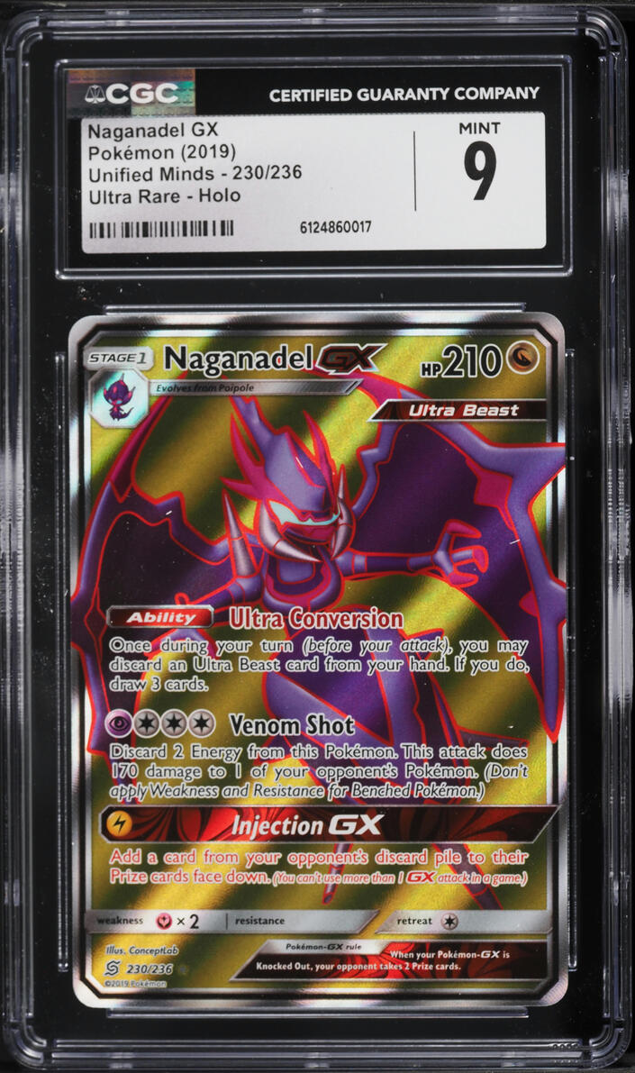 2019 Pokemon Sun & Moon Unified Minds Full Art Naganadel GX #230 CGC 9 MINT