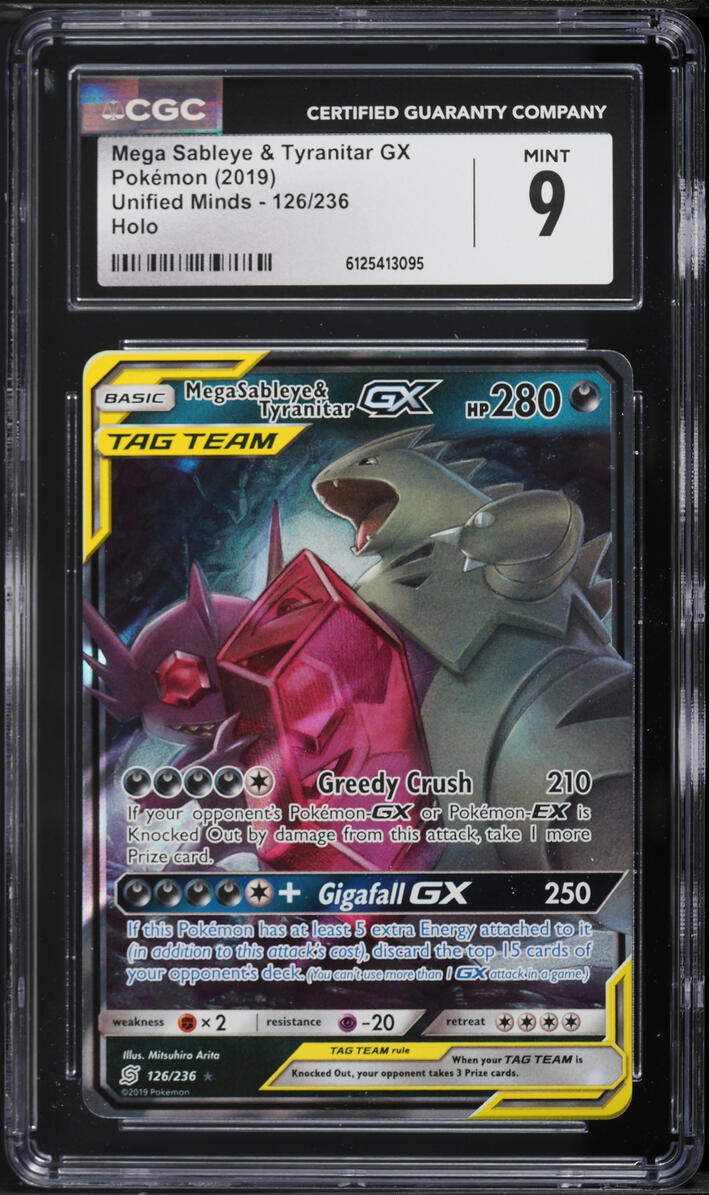 2019 Pokemon Sun & Moon Unified Minds Mega Sableye & Tyranitar GX #126 CGC 9 MINT