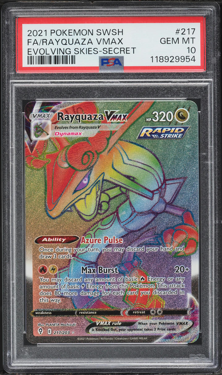 2021 Pokemon Sword & Shield Evolving Skies Rainbow Rare Rayquaza VMAX #217 PSA 10 GEM MINT