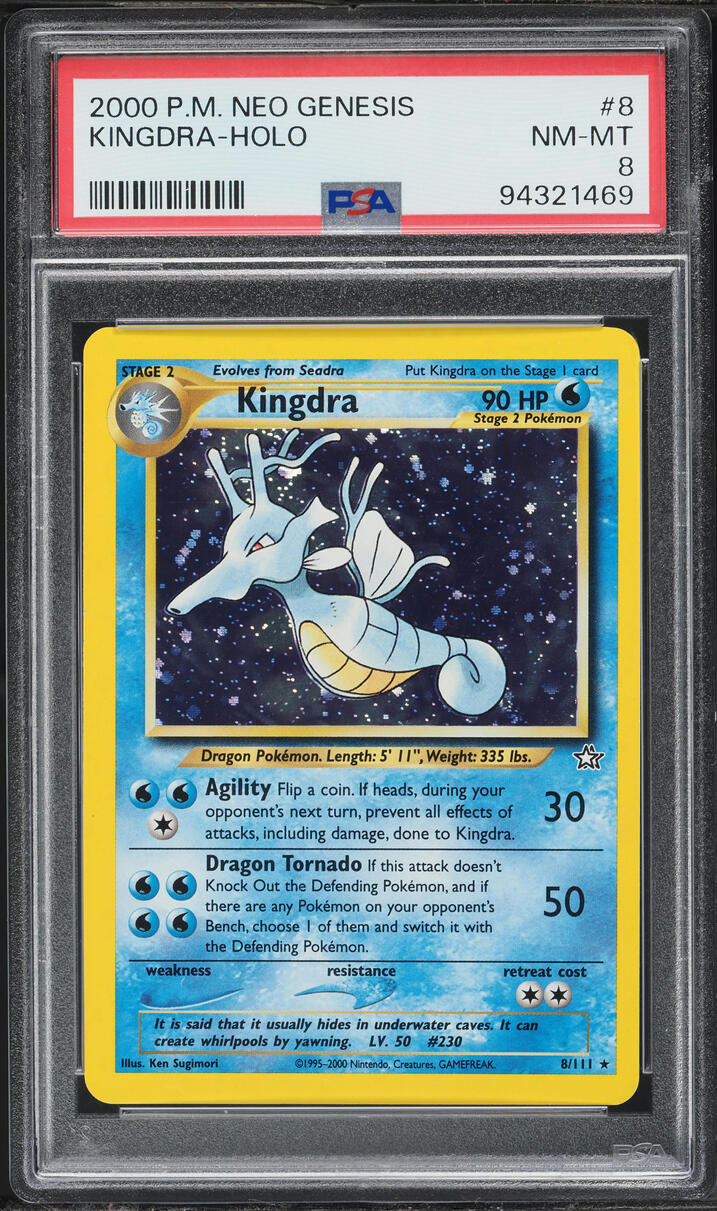 2000 Pokemon Neo Genesis Holo Kingdra #8 PSA 8 NM-MT