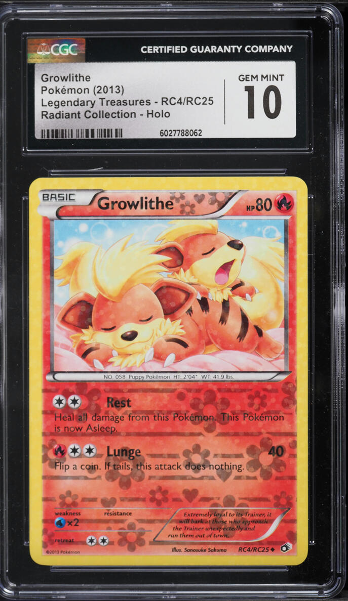 2013 Pokemon BW Legendary Treasures Radiant Collection Holo Growlithe #RC4 CGC 10 GEM MINT