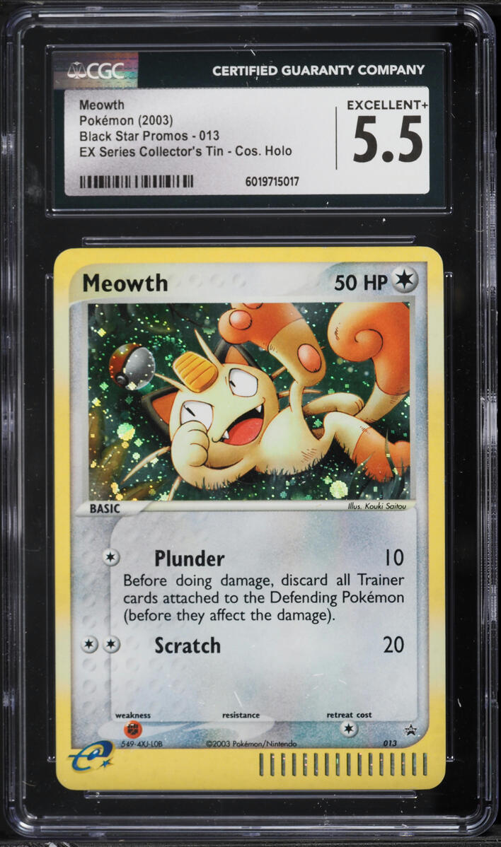 2003 Pokemon Promo EX Series Collector's Tin Cosmos Holo Meowth #13 CGC 5.5 EX+