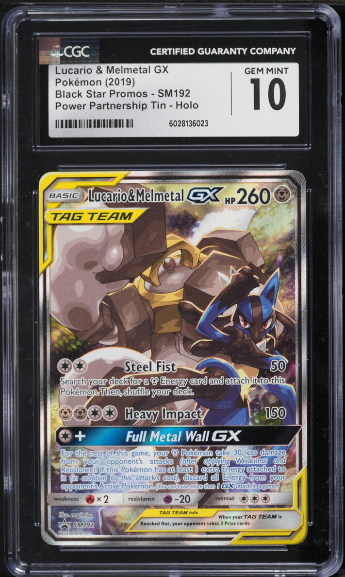 2019 Pokemon Sun & Moon Promo Power Partnership Full Art Lucario Melmetal GX #SM192 CGC 10 GEM