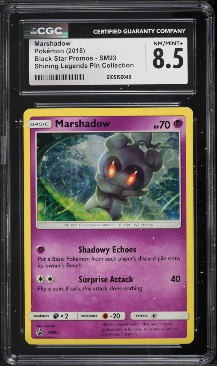 2018 Pokemon Sun & Moon Black Star Promo Shining Legends Holo Marshadow #SM93 CGC 8.5 NM-MT+