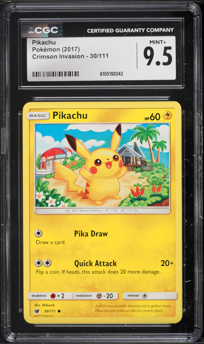 2017 Pokemon Sun & Moon Crimson Invasion Pikachu #30 CGC 9.5 MINT+