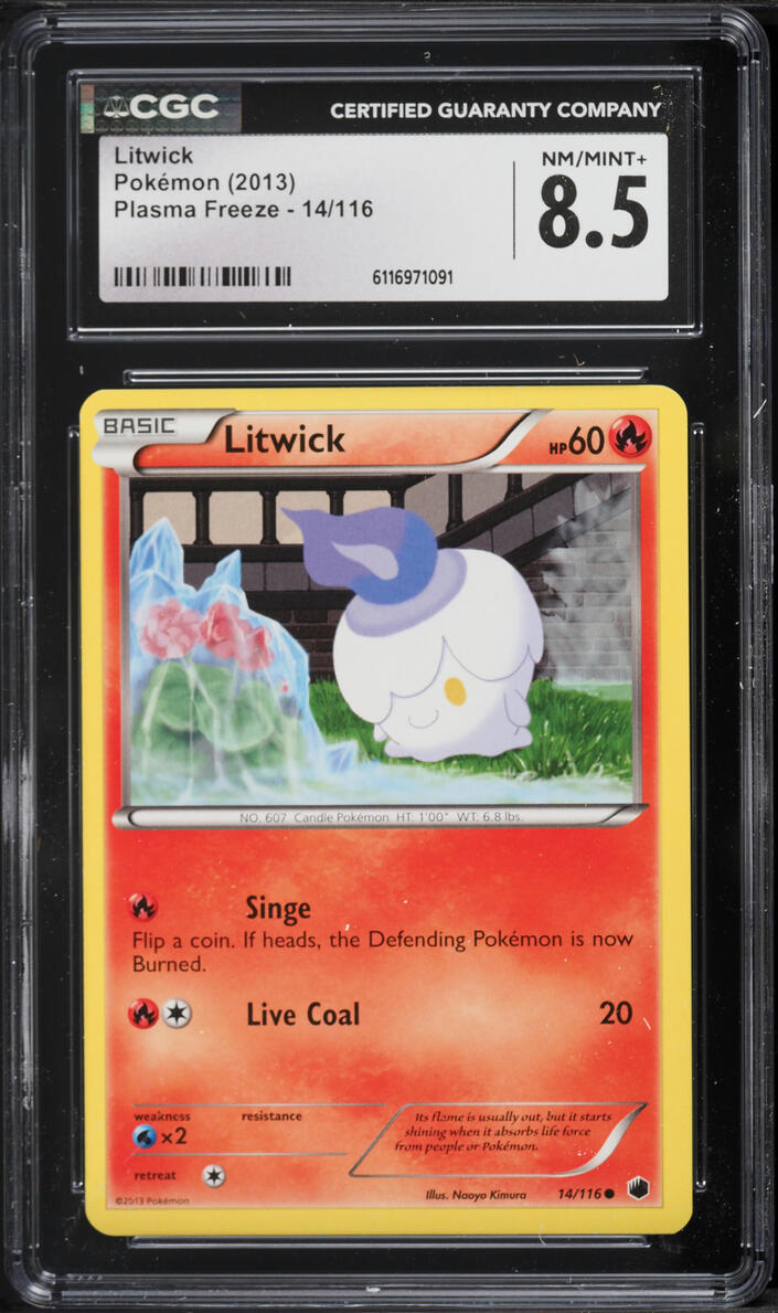 2013 Pokemon Black & White Plasma Freeze Litwick #14 CGC 8.5 NM-MT+