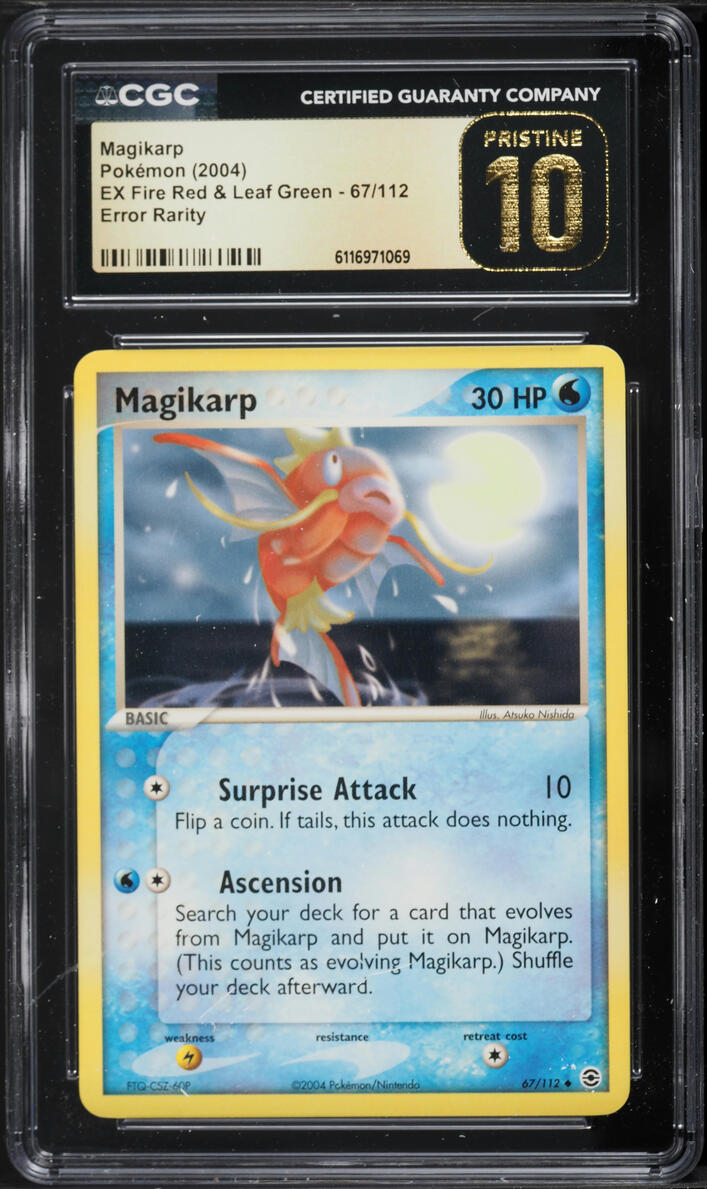2004 Pokemon EX Fire Red & Leaf Green Rarity Error Magikarp #67 CGC 10 PRISTINE