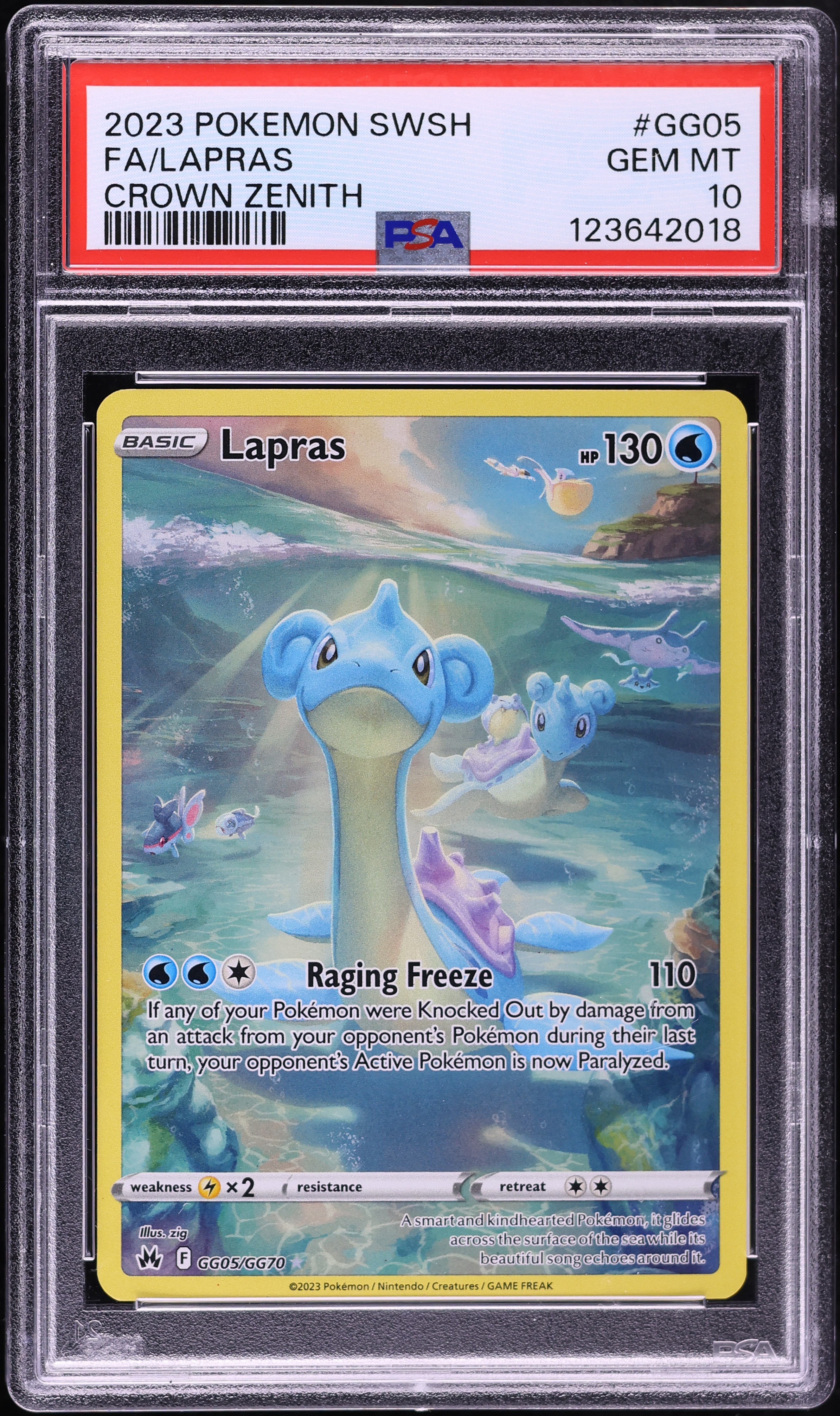 2023 Pokemon Sword & Shield Crown Zenith Full Art Lapras #GG05 PSA 10 GEM MINT