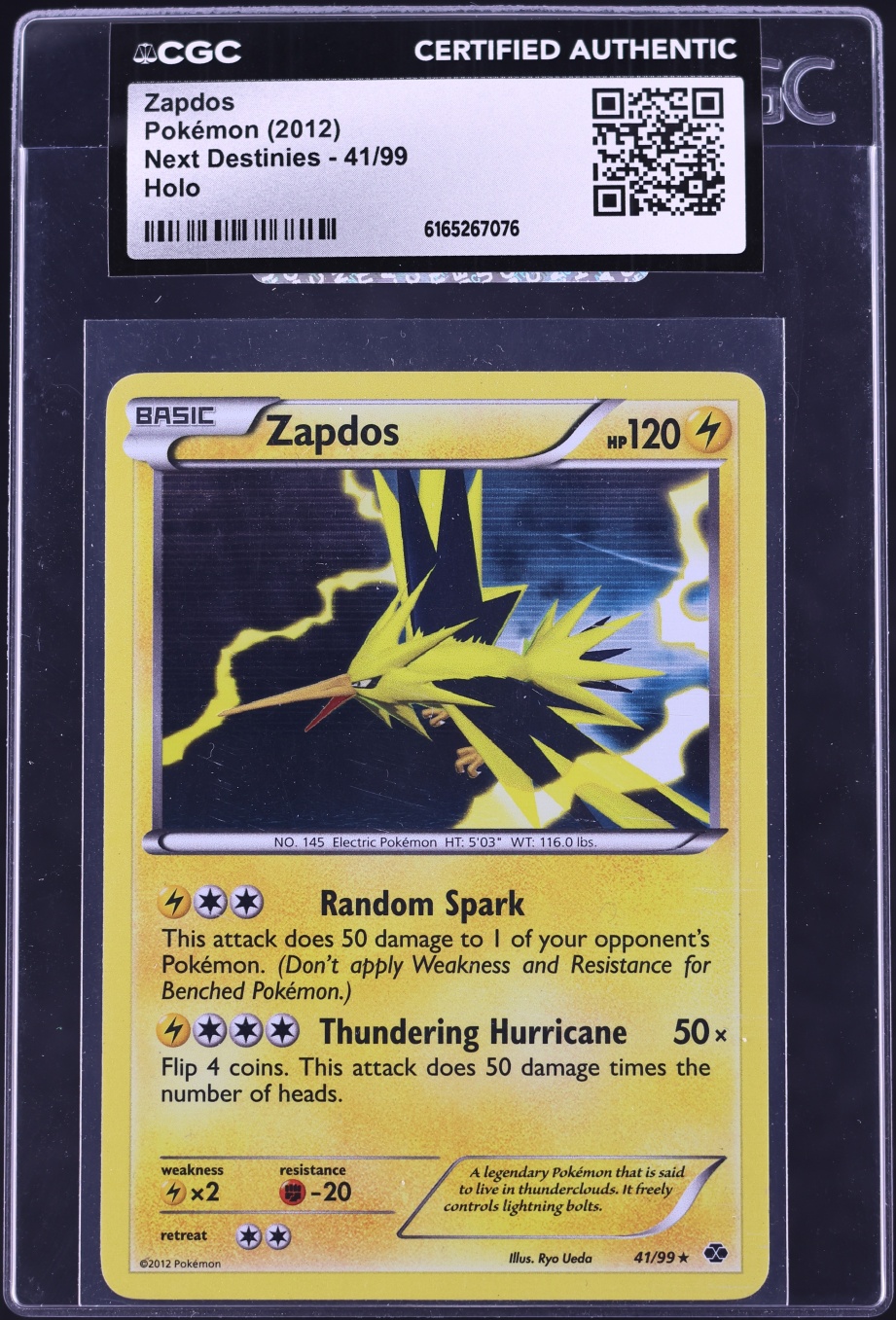 2012 Pokemon Black & White Next Destinies Holo Zapdos #41 CGC AUTH
