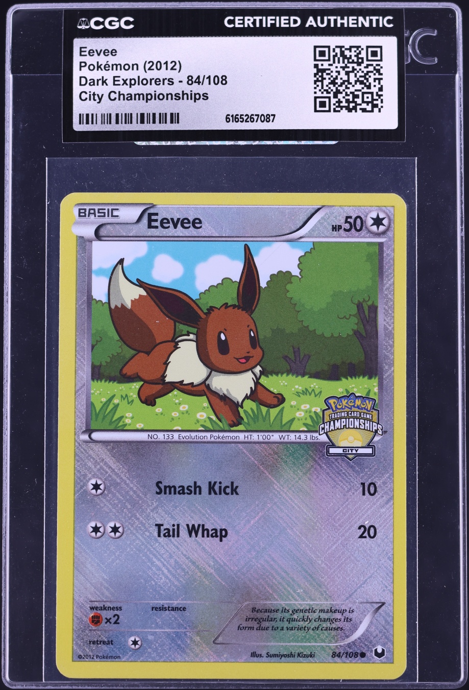 2012 Pokemon Black & White Dark Explorers City Championships Eevee #84 CGC AUTH