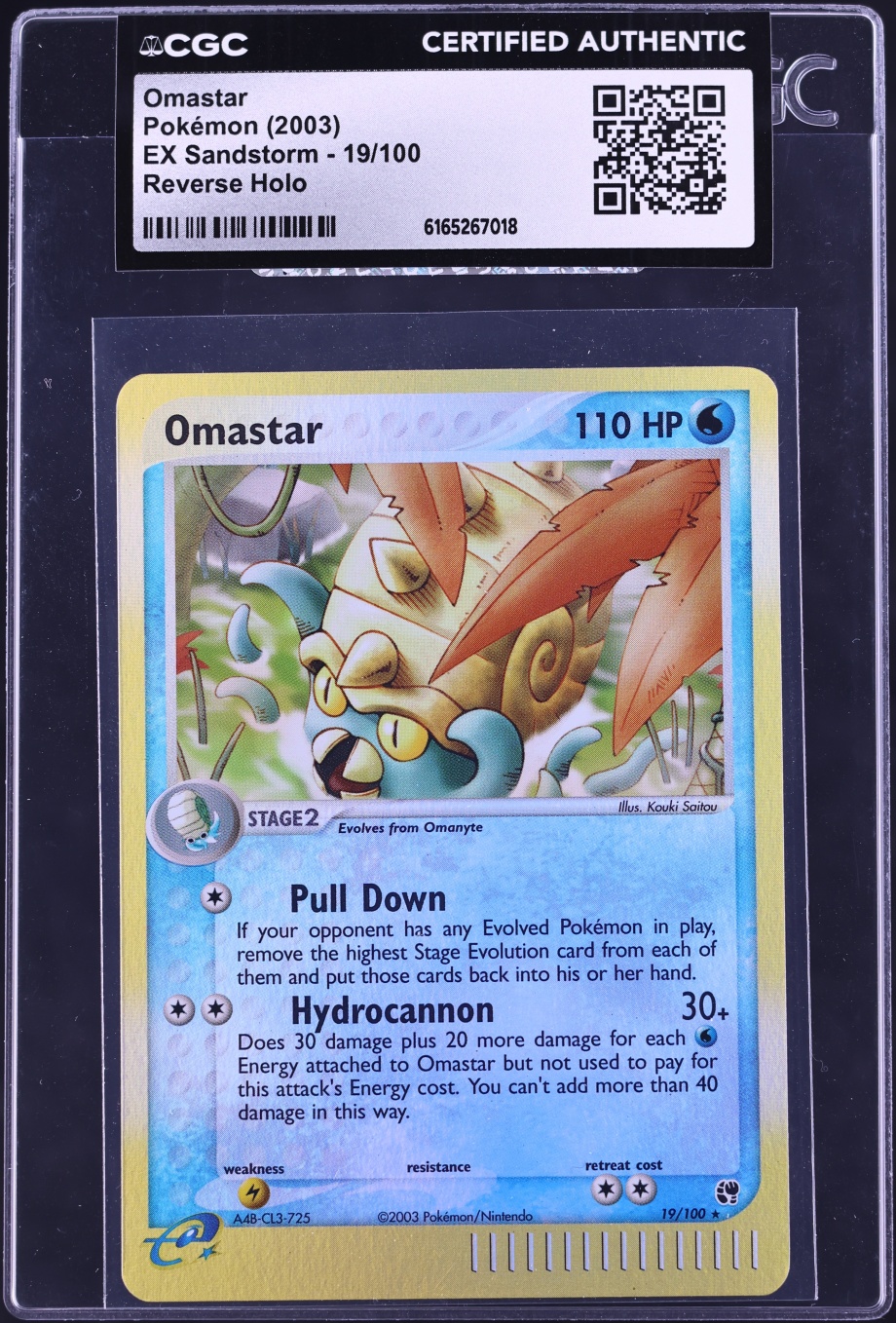 2003 Pokemon EX Sandstorm Reverse Holo Omastar #19 CGC AUTH