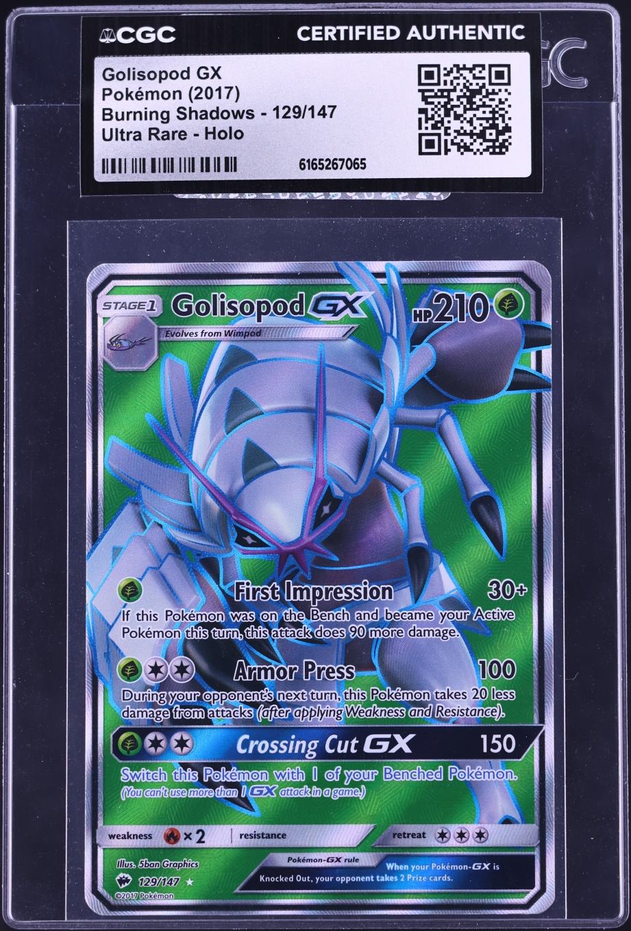2017 Pokemon Sun & Moon Burning Shadows Full Art Golisopod GX #129 CGC AUTH